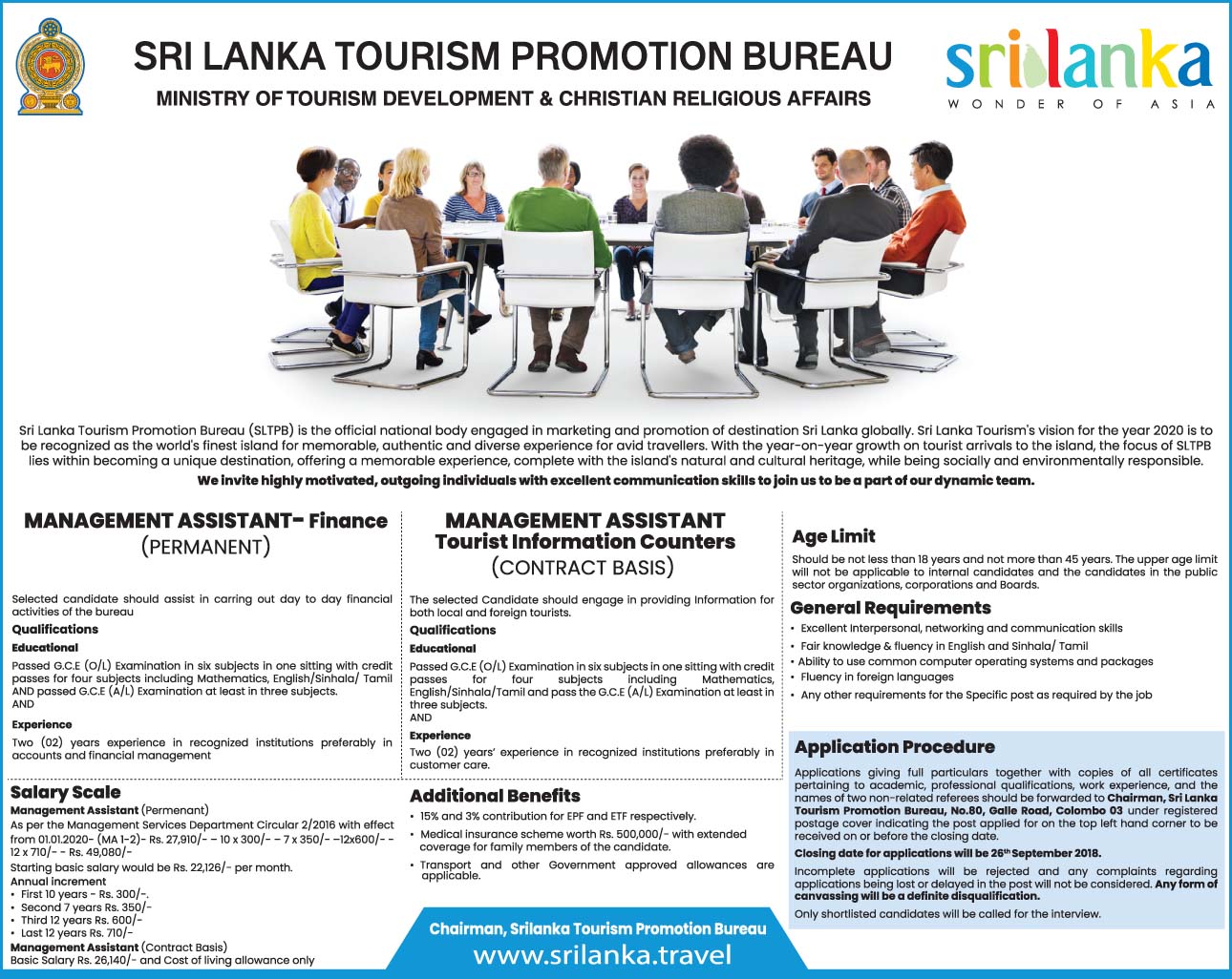 Management Assistant - Sri Lanka Tourism Promotion Bureau